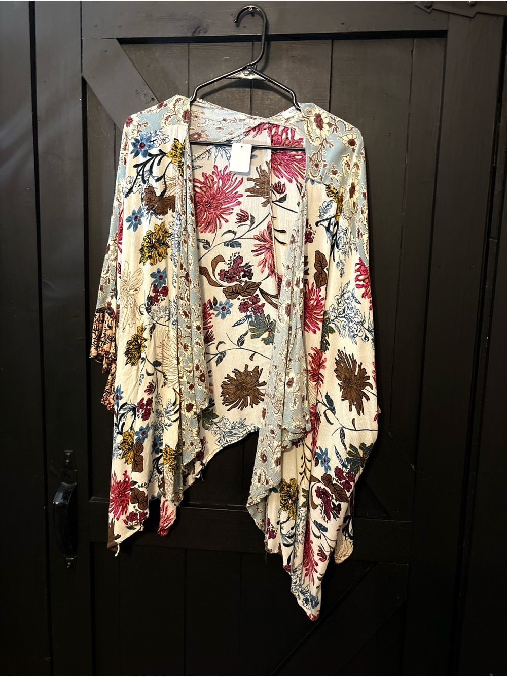 Umgee Cream Floral Open-Front Kimono with Pink, Blue & Brown Accents